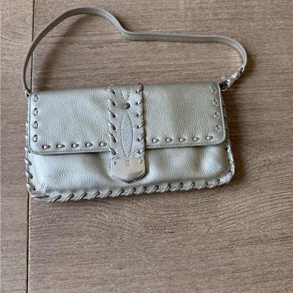 Michael Kors Handbags - Vintage Michael Kors Silver Leather Whipstitch Wristlet western old money boho